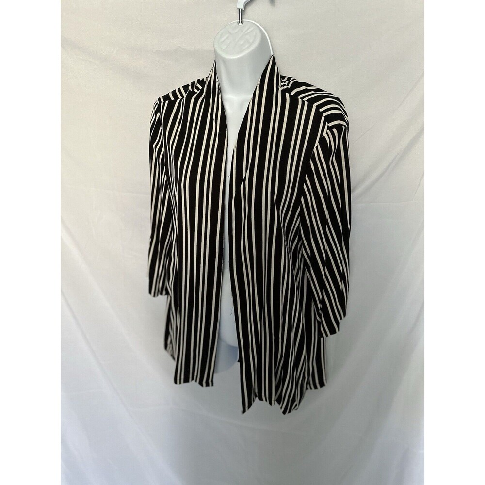 Angie,  Women’s Black & White Stripe 3/4 Sleeve Open Front Fashion Jacket